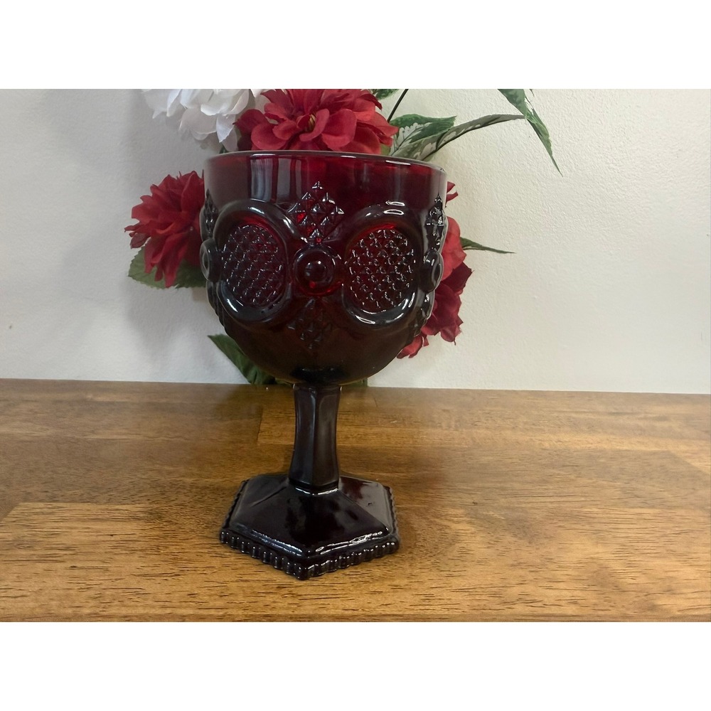 Avon Cape‎ Cod Ruby Red Glass Goblet Vintage Pedestal Wine Glass Pressed Glass